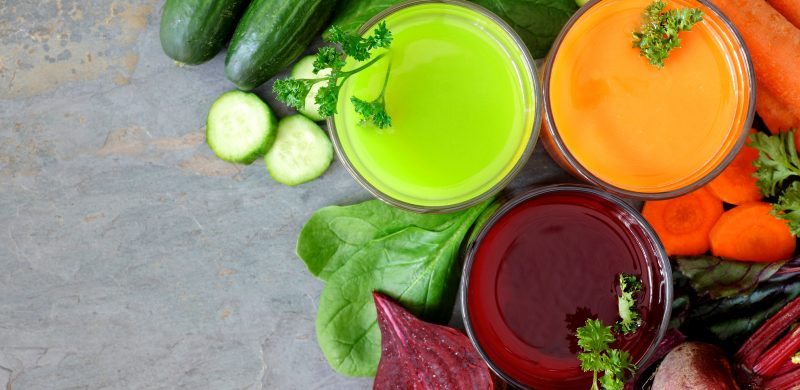 Fresh organic vegetable and fruit juices